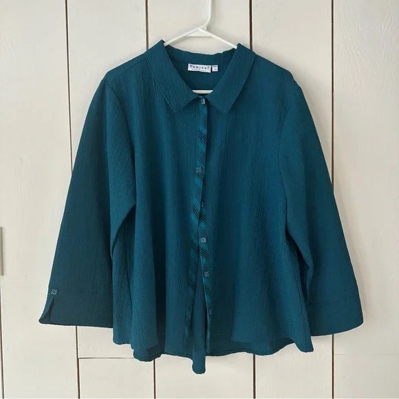 Habitat Textured Button-Up Swing Top Sz L Teal Blue - Picture 1 of 10
